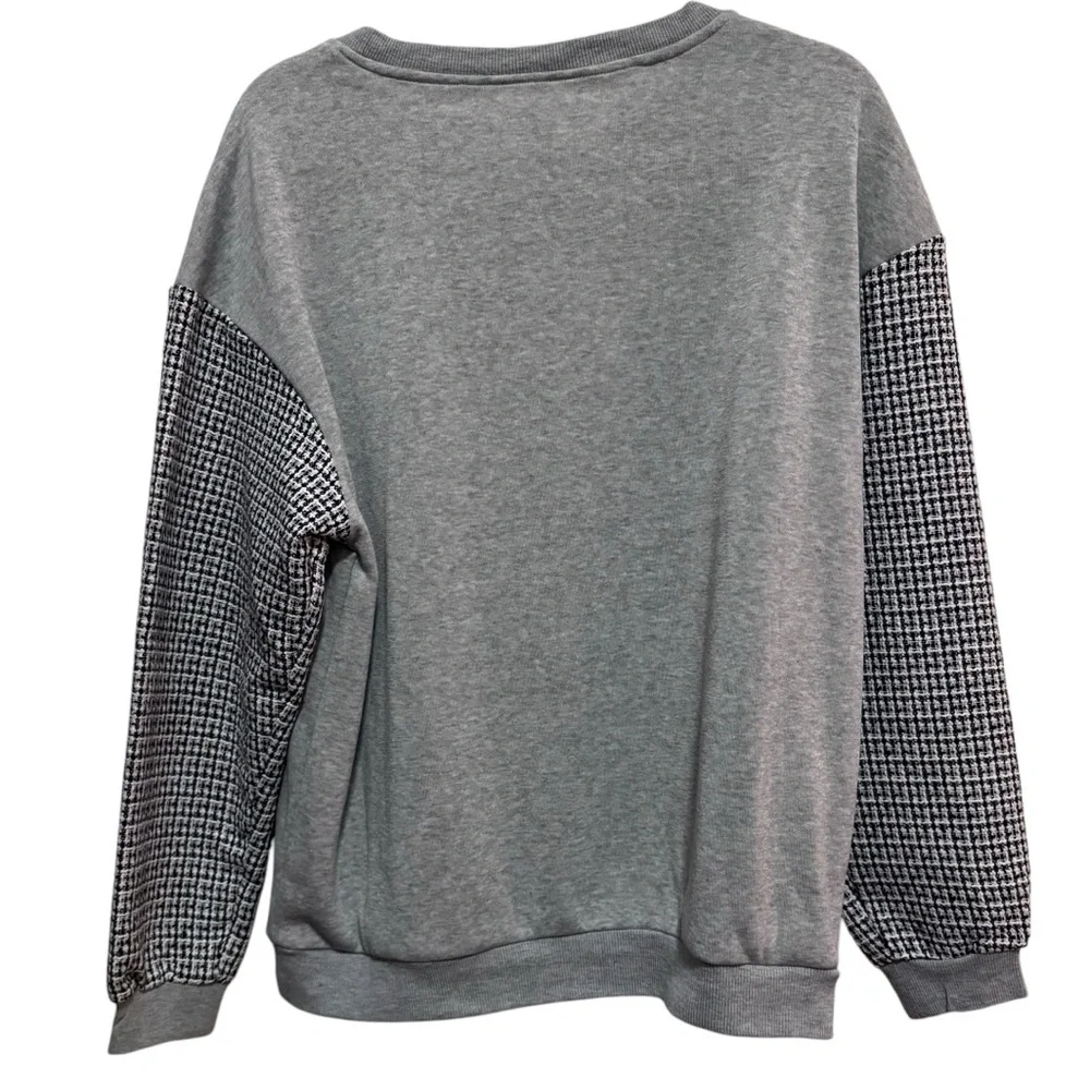 SHEIN- Houndstooth print drop Shoulder Sweatshirt - black / grey - size M - Picture 8 of 12